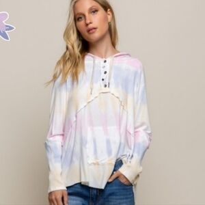 POL 🌈| Cotton Candy Pastel Tie-Dye Henley Hoodie 💖✨ Sz. S